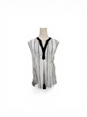 Anthropologie Postmark Egress Black and White Striped Split-Neck Top